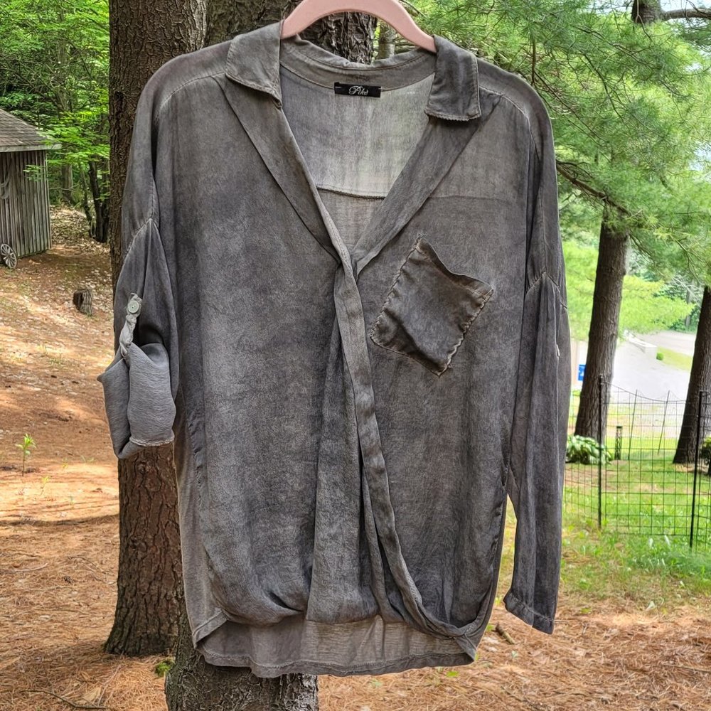 Summer top, M (loose fit), shades of washed light coffe brown.